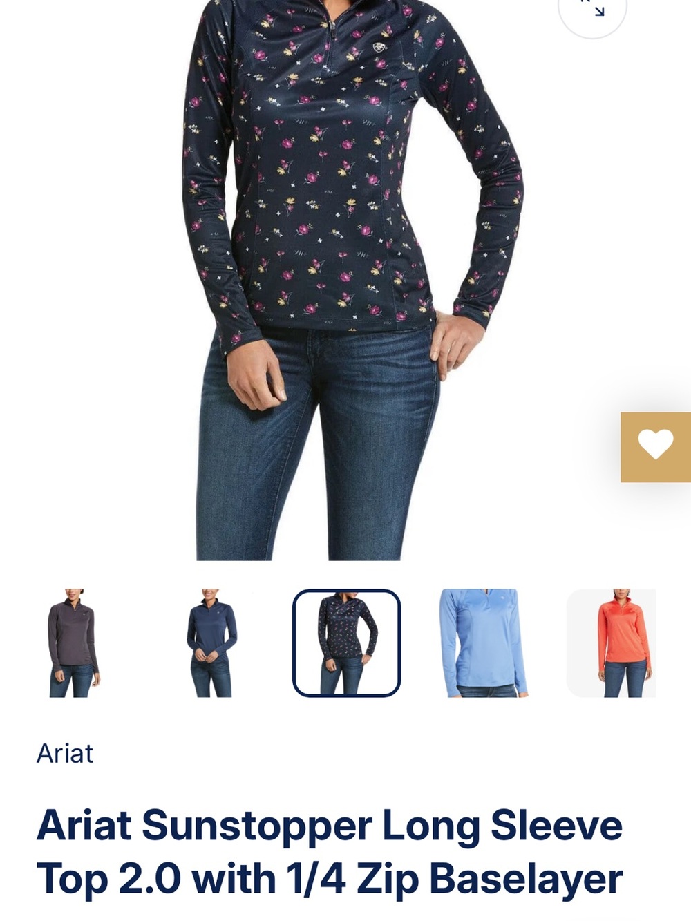 Ariat Navy Floral Quarter-Zip Tank Top